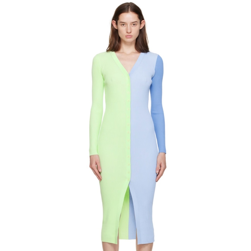 STAUD Green & Blue Shoko Midi Dress, SIZE MEDIUM 1448